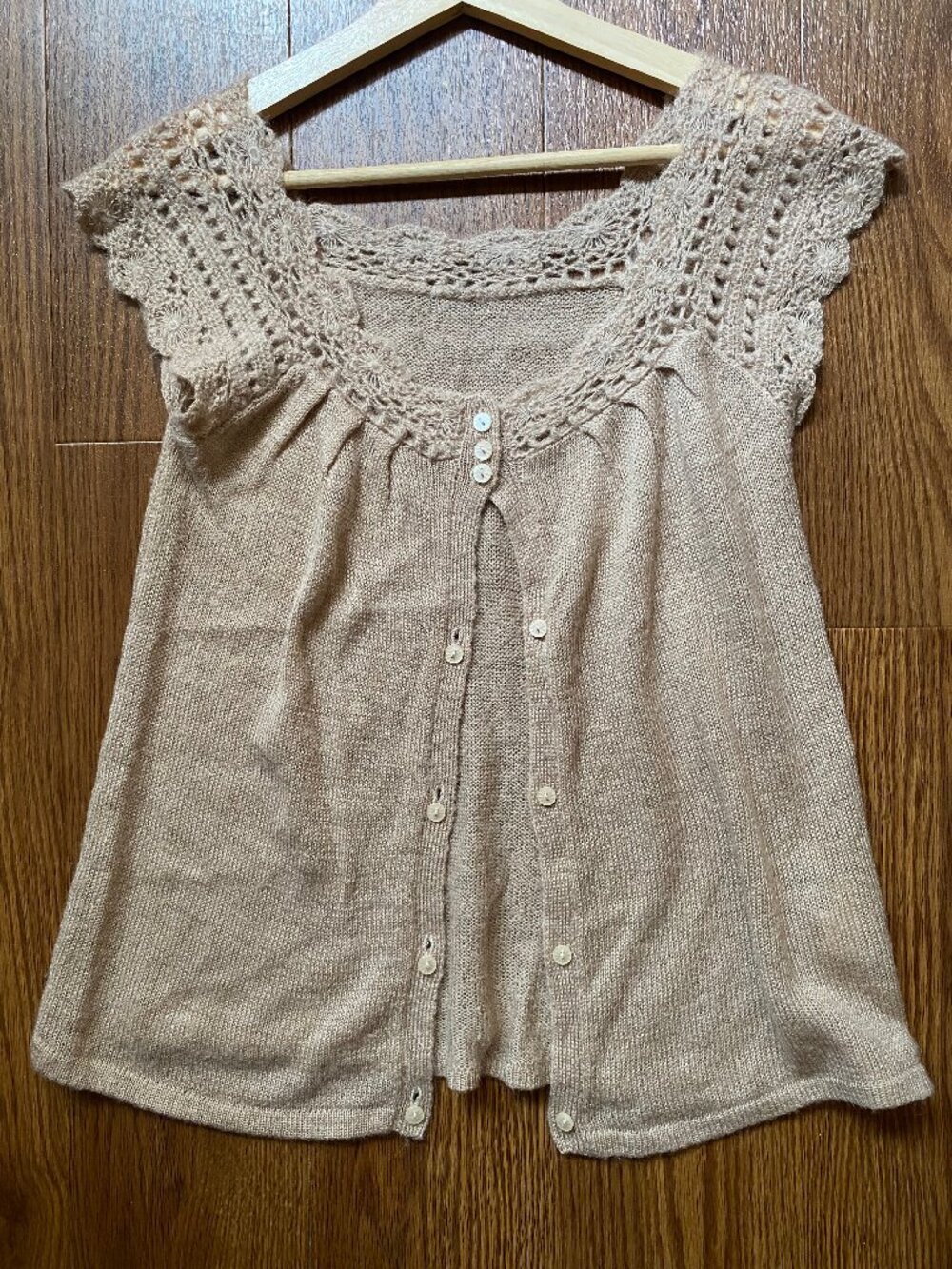 L.B.F. Crochet Lace Knit Cardigan Cap Sleeve Cottagecore Knit Top Cream No Size